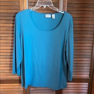 Chico's Teal Scoop Neck Long Sleeve Tee